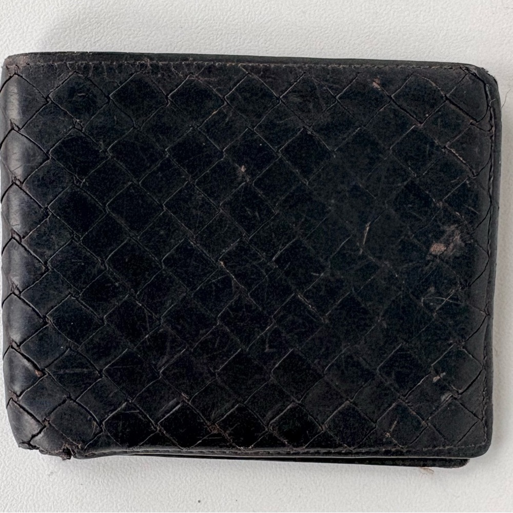 BOTTEGA VENETA Authentic Leather Bifold Wallet Intrecciato Dark Brown